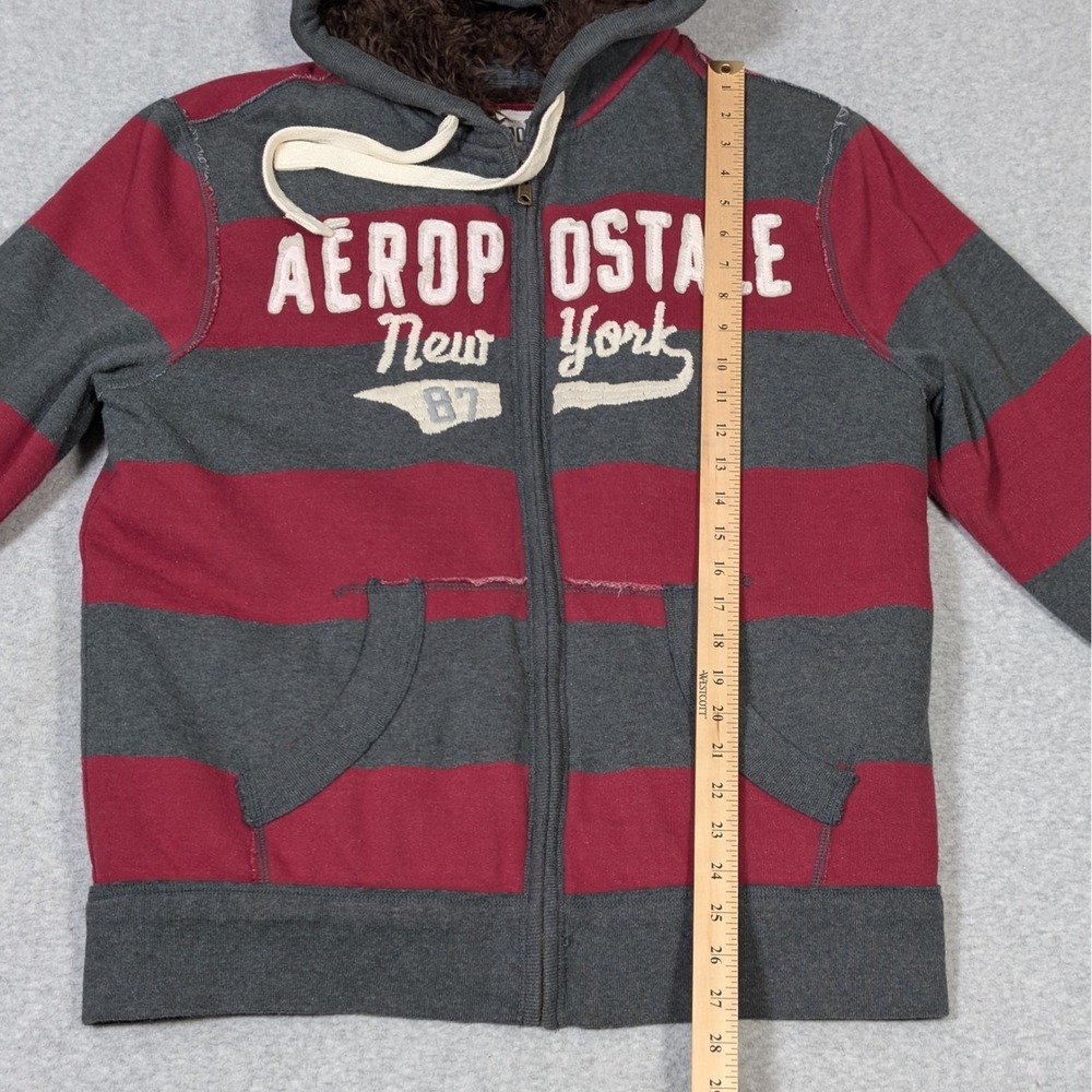 Y2K Aeropostale Faux Fur Lined Hoodie Full Zip Size Medium Striped Logo - Picture 9 of 13